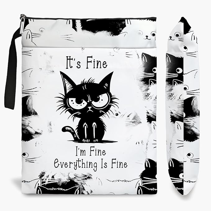 Vintage Floral Butterfly Book Cover, Waterproof Book Sleeve with Zippered Front Pocket Retro Flowers Book Pouch for Book Lovers, Christmas, Birthday, Graduation Gifts (Black-cat2, Large)