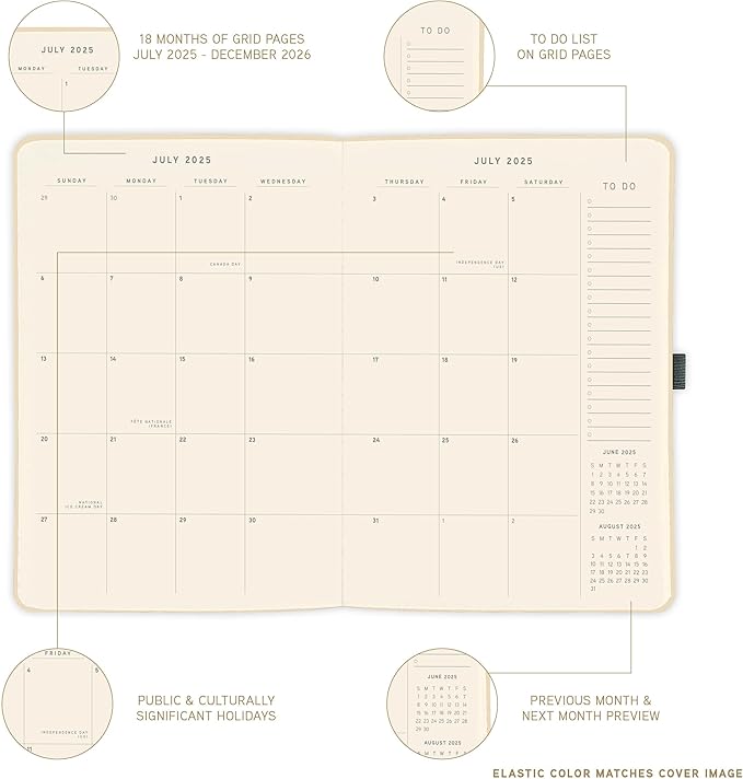 July 2025 – Dec. 2026 Planner by Graphique, Weekly and Monthly Planner, 18 Months Calendar, Hardcover, Peanuts Pink Floatie, 6” x 8”