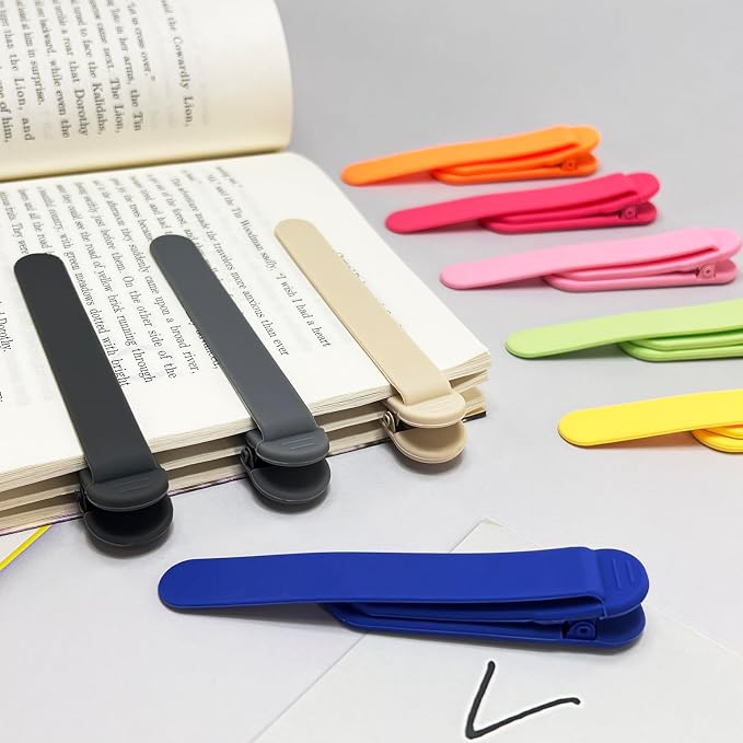 12Pcs Automatic Bookmark, Silicone Smart Book Marks for Reading Women, Men, Kids, Book Markers Clip Reading Accessories Gifts for Book Lovers (2 Dark Grey+2 Light Grey+2 Beige+Colorful 6pcs)