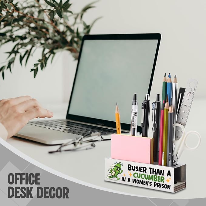 FOKCBOCM Adult Humor Stainless Steel Pen Holder with Cucumber Design, Sarcastic Novelty Desk Organizer Gift for Friends, Gag Humor Workspace Accessory-DS124