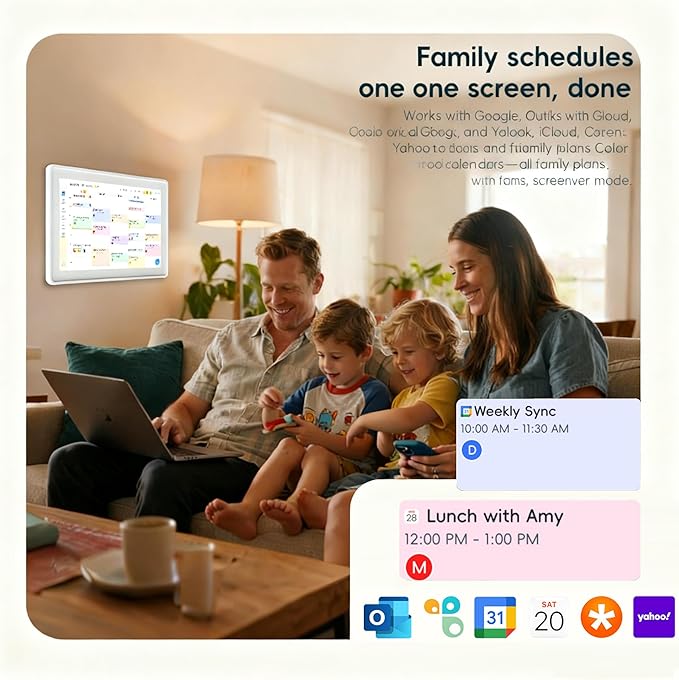 15.6 Inch Digital Family Calendar Organizer, Wall-Mountable and Tabletop Design, Smart Schedule Planner with Photo Frame Function, Grey