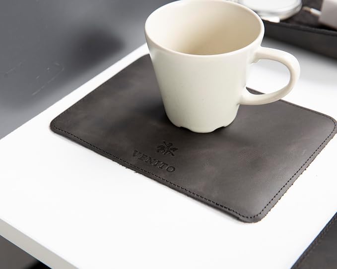 VENITO Leather 3-in-1 Desk Mat Set – Desk Mat (32"x16"), Organizer Tray & Cup Coaster – Full-Grain Leather Desk Pad for Office & Home – Elegant Workspace Accessories for Men & Women, Asphalt