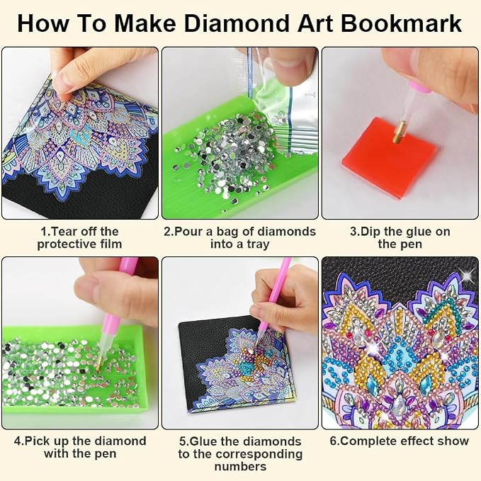 4 Pieces Diamond Art Painting Bookmarks 5D Diamond Art Bookmarks for Book Lovers DIY Mandala Triangle Making Corner Bookmark for Home Office School Class Project