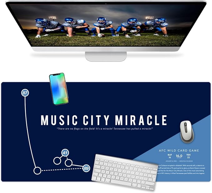 French KOKO Large Tennessee Football Desk Mat 36" x 16.5" – XL Desk Pad Mat Featuring The Music City Miracle Play, Oversized Mouse Pad Protector, for Men, Teen Boys, Dad, Office