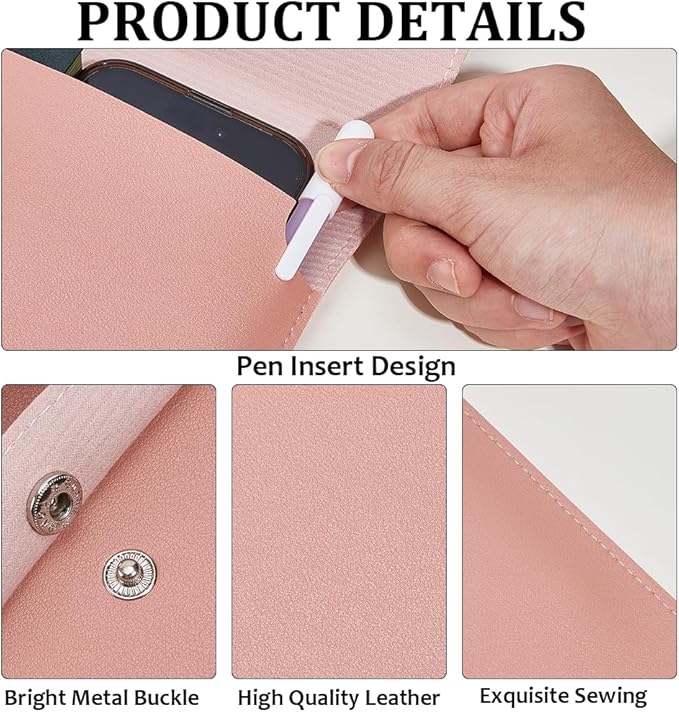 CRASPIRE PU Leather File Folder A4 Size Document Folder Travel Envelope Portfolio Case Bag File Sleeve Storage Organizer with Alloy Button Closure for Tablet Home School Office Stationery Light Salmon