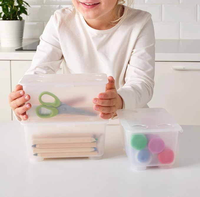 Ikea GLIS Storage Box With Lid, to keep pens, pencils and small accessories, Transparent(17x10 cm)Pack Of 3, Acacia
