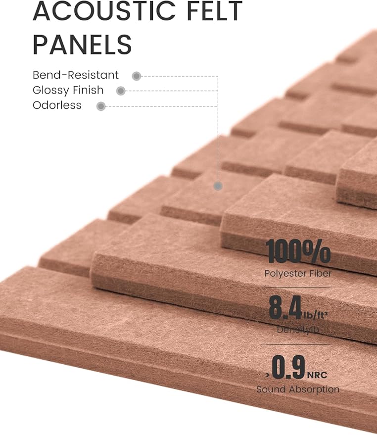 Felt Bulletin Board Tiles -28"x18" with 40 Adhesive Tabs, Cork Board Alternative for Office Decor, Push Pin Board Wall Organizer 6-Pack (Terracotta)