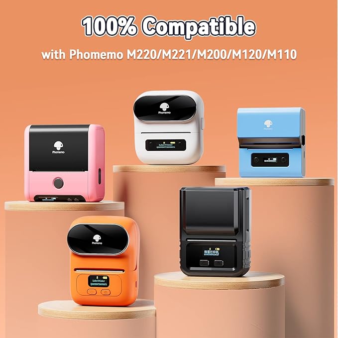 Phomemo Thermal Sticker Label Paper, Multi-Purpose Self-Adhesive Tag for M120/M110/M100/M200/M220/M150/M250 Label Maker Machine, 1.57"x1.57"(40X 40mm), 180 Labels/Roll,Black on White
