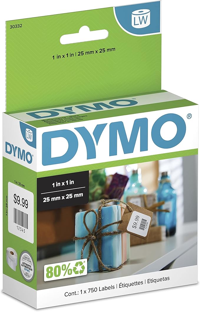 DYMO Authentic LW Multi-Purpose Square Labels DYMO Labels for LabelWriter Printers Great for Barcodes 1" x 1" 1 Roll of 750,(Pack of 10)