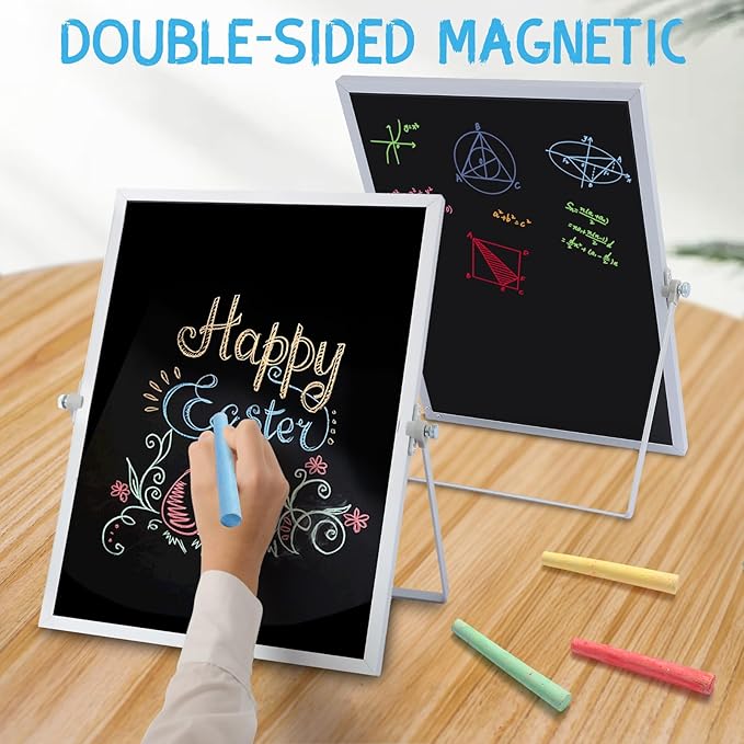Small Magnetic Chalk Board Easel 10"X14", Double-Sided Tabletop & Wall Hanging Chalkboard with 4 Chalks & Eraser, Desktop Mini Black Board Sign for Office Desk Home Menu School