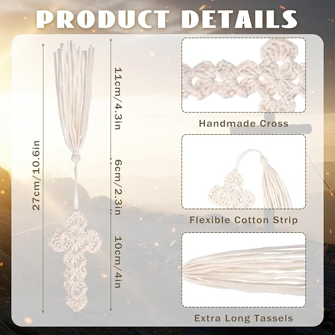 Resurhang 6 Pcs Crocheted Cross Bookmark with Tassels Christian Bible Bookmark for Women Religious Church Gifts Bible Accessories Page Marker Supplies for Easter Book Lover Church Read Group
