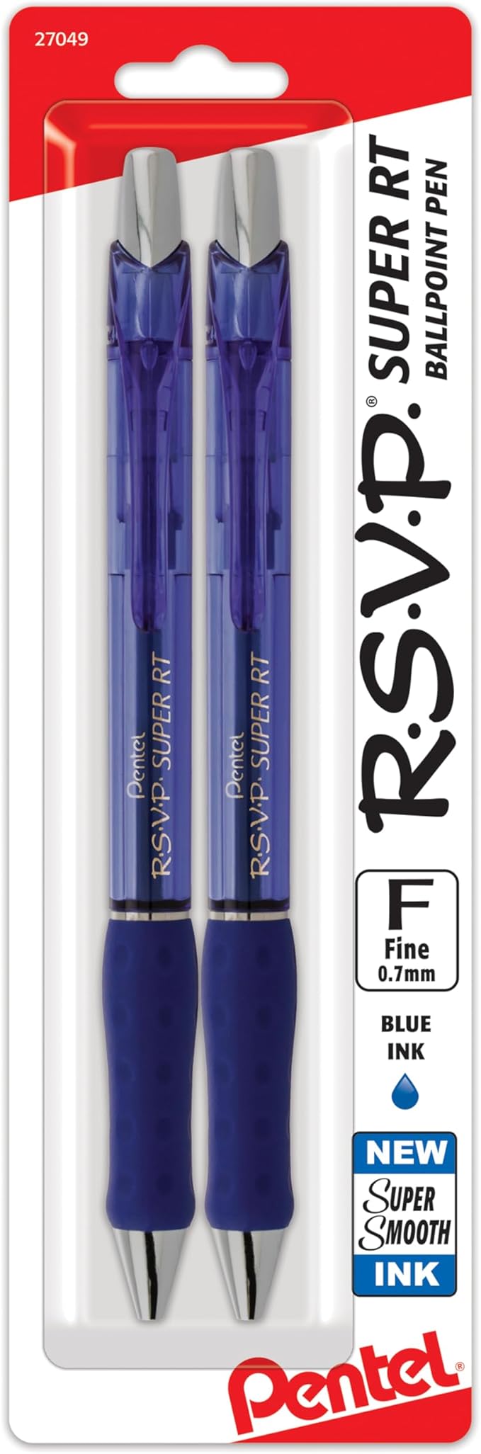 Pentel RSVP Super RT Ballpoint Pen, (0.7mm) Fine Line, Blue Ink, Pack of 2 (BX477BP2C)