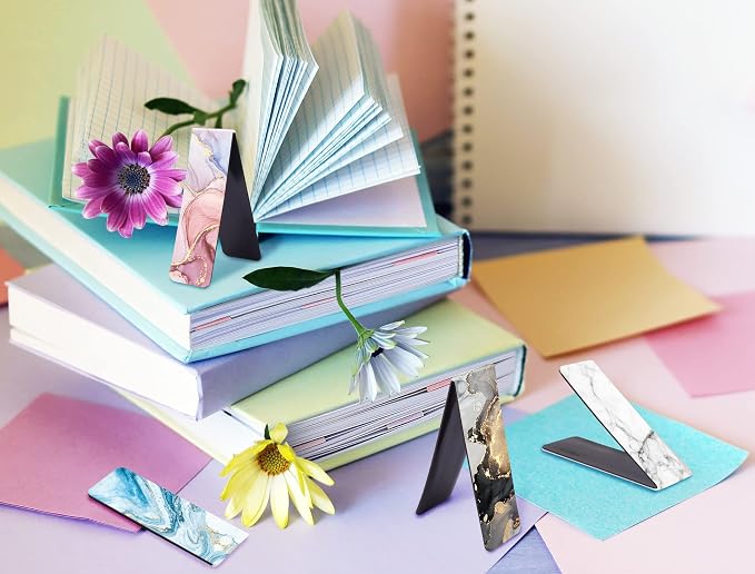 Magnetic Bookmarks for Book Lovers, 10 Marble Designs | For Women Men, Page Markers, For Book Lovers Teachers Adults, Home Office Reading Stationery