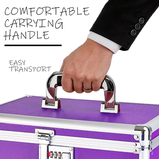 File Storage Cabinet for Letter Size Hanging File Folders, Suspension File Holder, Document Organizer Filing Lockbox in Office and Home with Combination Lock and 10-pack Hanging Files (Purple, Letter)