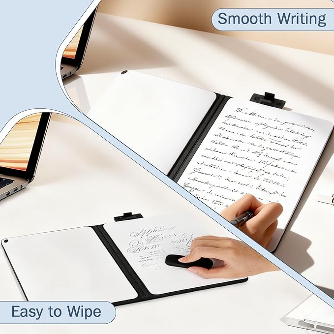 8.4" x 6" Portable White Board Dry Erase Notebook, PU Leather Shell Double Sided Folding Whiteboards with 3 Pens, Small Travel Dry Erase Board for Study, Meeting, Planning,doodling,Gift for Child