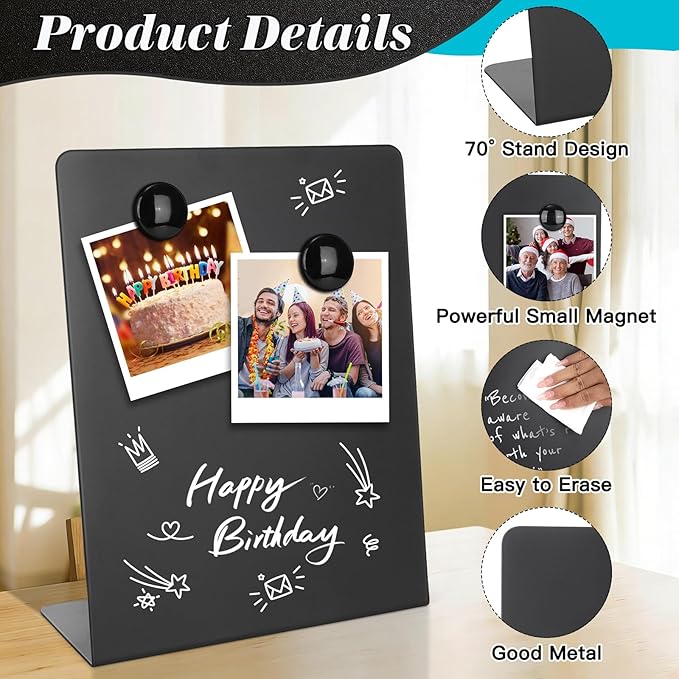 2 PCS Large Magnetic Bulletin Board with Stand, 11x8.7x3.75inch Metal Magnet Display Board, Tabletop Memo Board, Magnetic Display Stand with 4 Magnets for Home School Office (2 PCS, 11x8.7x3.75inch)