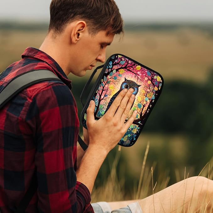 Bible Cover, Owl Colorful Leaves Case With Handle and Zippered Pocket, Standard Size Holy Bible Bag, Women Gifts, Church Bag Portable Carrying Book Case for Study