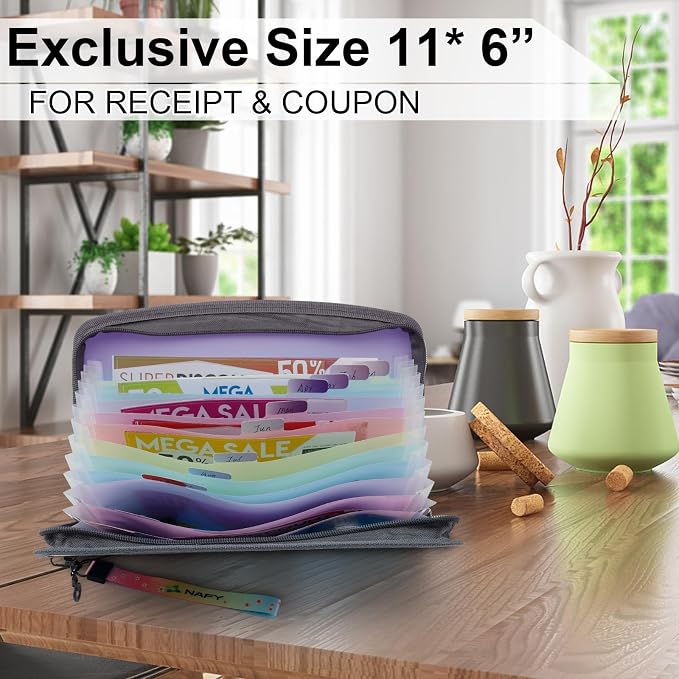 NAFY Small Accordian File Organizer, A5 Check Size 13 Pockets Coupon Receipt Holder Organizer with Zipper, 11X7 Inches Accordion Expanding Folder Wallet for Coupon, Receipt, Bills, Cash(Lilac)