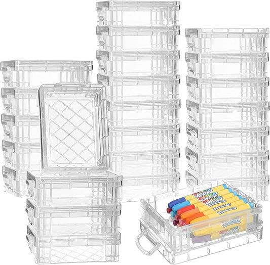 Suzile 25 Pcs Plastic Crayon Boxes with Snap Lids Crayon Storage Organizer Stackable Container Bulk Pencil Case for Pen Crafts Classroom Supplies(Clear)