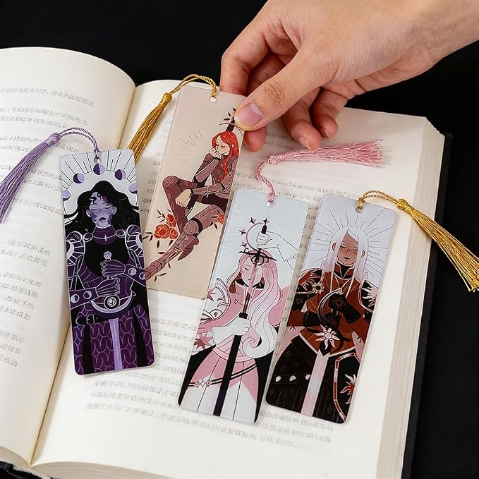 4Pcs Dark Fantasy Bookmarks Set, Royal Knight Princess Book Marks with Tassels, Perfect Gifts for Teens & Bookworms (4PCS-Double-Sided)