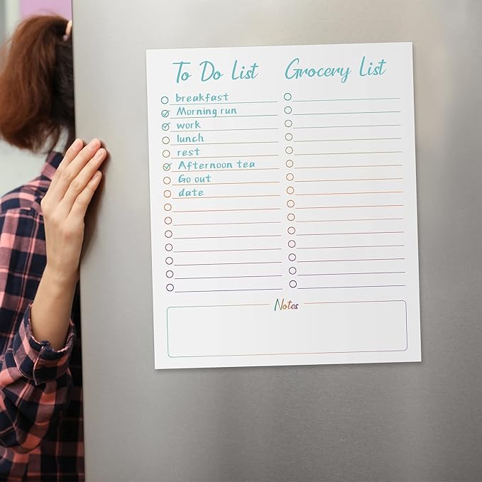 Gueevin 2 Pcs Magnetic Dry Erase Grocery List for Fridge 10" x 12" Magnet White Board Sheet with 8 Whiteboard Markers 2 Eraser Reusable for Refrigerator Kitchen Locker Cabinet Door(Colored Line)