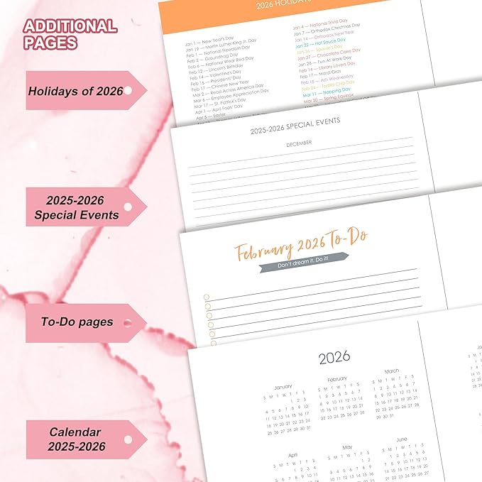CAGIE 2026 Planner Weekly and Monthly Dec 2025–Dec 2026 Hardcover Planner with Pockets, 13 Month Large Pink Marble Calendar Planner with Stickers Tabs, Spiral Bound Yearly Calendar Planner for Women, 8.3" x 9.3"