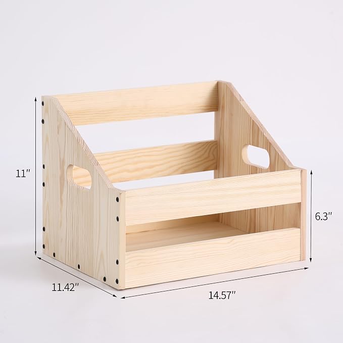 Vinyl Record Storage，Record Box Case Crate，Wooden Record Holder，Wooden crate， Desktop Storage for organizing,Wooden crate for folders, books, albums ，natural pine