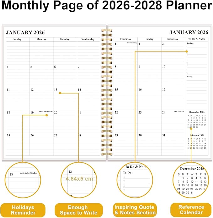 2026-2028 Monthly Planner, 3 Years Calendar from April 2026 - December 2028 with Spiral Binding, Inner Pocket, Elastic Closure, 33 Month Planner for Home | School | Office, 8.5" x 11", Green
