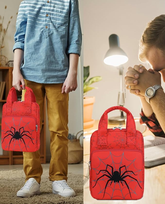 Bible Cover for Boys, Kids Bible Case Carrying Book Case Church Bag Bible Protective with Zippered Pocket, Spider Red