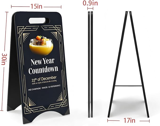 A-Frame Chalkboard Sign Large 15" x 30" Sandwich Chalkboard Double Sided Sidewalk Signs Outdoor Foldable Blackboard Menu Display for Weddings, Restaurant, Business