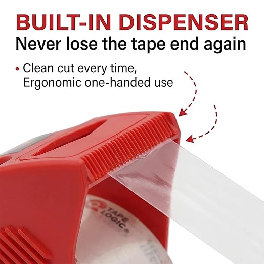 Tape Logic Heavy Duty Packing Tape with Dispenser (1 Pack) – 2.6 Mil Thick Clear Shipping Tape, 2 in x 25 yd – Strong Industrial Adhesive for Moving Boxes, Mailing, & Shipping Packaging