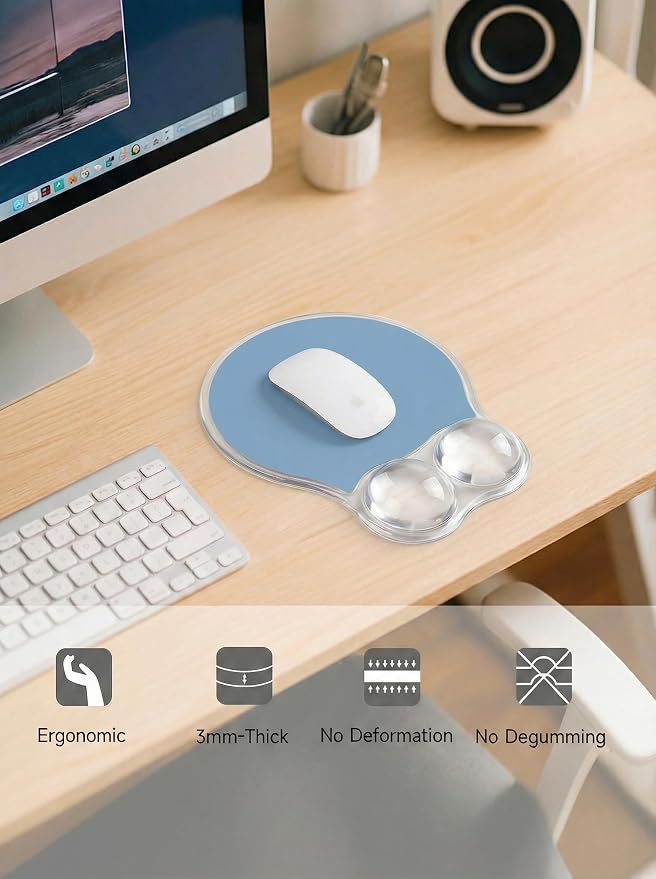 Ergonomic Gel Mouse Pad Wrist Rest Support for Desk, PU Base, Smooth Surface, Crystal Gel Cushion, Non-Slip Stability, Mousepad for Office/Home/Study Blue AMP-01