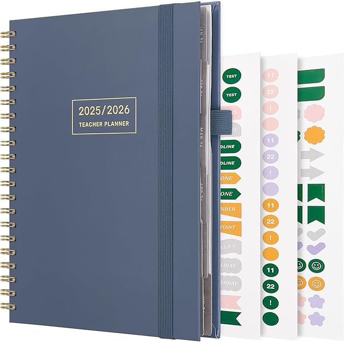 And Per Se Teacher Planner 2025-2026 Academic Year -Teacher Lesson Planner from July 2025 to June 2026, 8.5" x 11", Weekly & Monthly Planning for Teachers with Monthly Tabs, Stickers (Stone Blue)