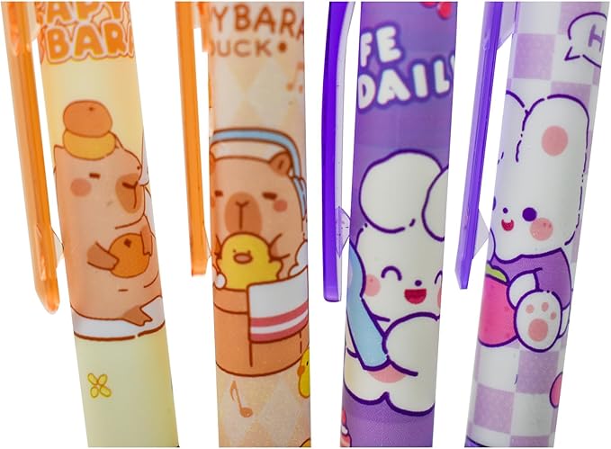 10 PCS Novelty Capybara Erasable Gel Pens Bunny Pens Soft sponge pencil holder With Blue Ink for School Office Journaling Christmas Birthday Party