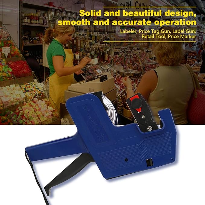 Labeler Printer, Three Colors MX-5500 Label Maker Tape 8 Digits Price Tag Gun Retail Tool Include Labels & Ink Refill(blue)