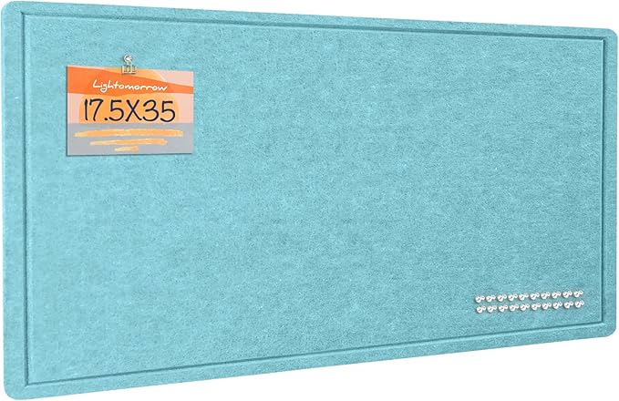 Lightomorrow Bulletin Board, 35 x 17 1/2 inches Felt Board - Decorative Pin Board, Cork Board Alternative for Wall, Foldable Self-Adhesive Vision Board Prayer Board with 20 Pushpins-Turqoise Blue