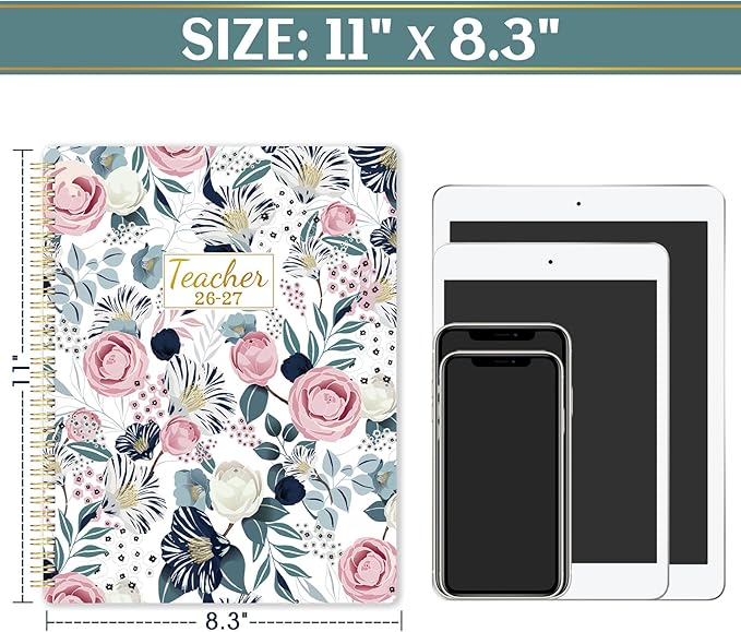 Teacher Planner 2026-2027 - 2026-2027 Weekly & Monthly Lesson Plan Book with Colorful Tabs, July 2026 - June 2027, 8.3" x 11", Academic Planner 2026-2027 with Twin-Wire Binding and Quotes for Teachers - Petunia