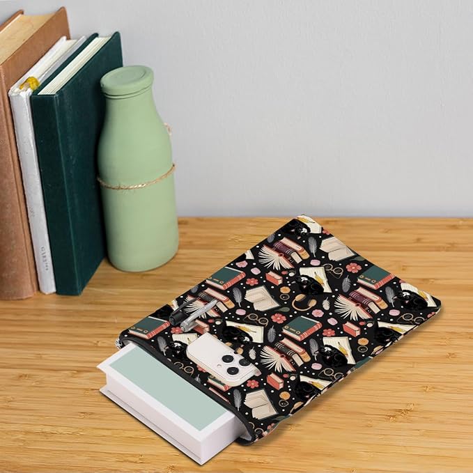 Cute Cat Book Sleeve, Book Lovers Gifts Sleeve with Zipper & Front Pocket, 11.4x8.8 Inch Canvas Books Cover Protector Bookish Gift for Readers Librarian Women Teacher, Cat Lover Gifts for Women