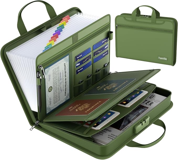 Fireproof Accordion File Organizer with Lock, 5200℉ Document Organizer | Thickened, 13 Clear Pocket, with Zipper & Labels, Important Document Organizer, Expanding File Folder, with Handle, Black