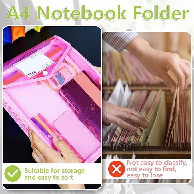 5 PCS Plastic File Folders, A4 Document Folder Pockets Envelopes, Waterproof Wallet Folder with Snap Closure for Home School Office