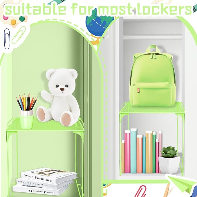 Demonwer Locker Organizer Shelf Grass Green Stackable Extra Locker Shelf Storage Cabinet Accessories for School Office Home Gym Supplies