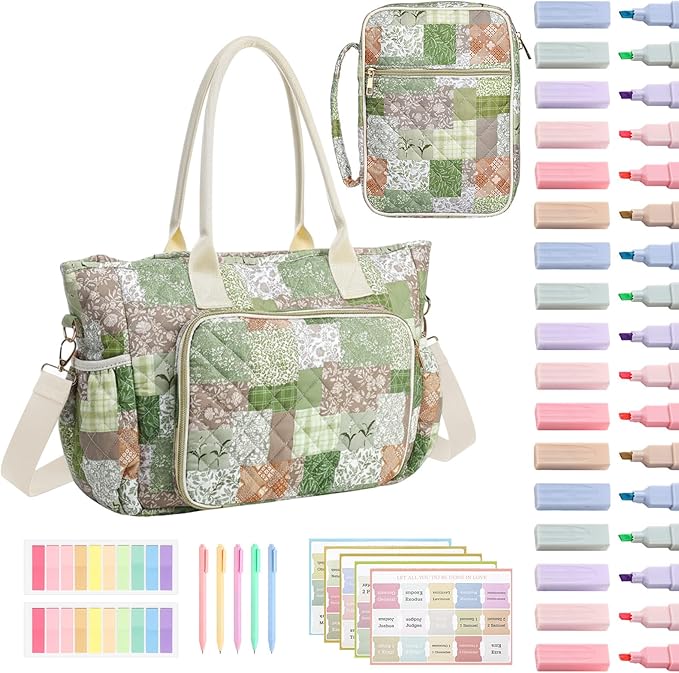 Large Bible Bag Quilted Bible Cover Case Kit for Women Church Bag with Shoulder Strap Study Supplies Christian Gifts(Splicing Floral)
