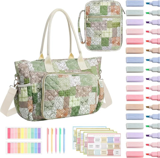 Large Bible Bag Quilted Bible Cover Case Kit for Women Church Bag with Shoulder Strap Study Supplies Christian Gifts(Splicing Floral)