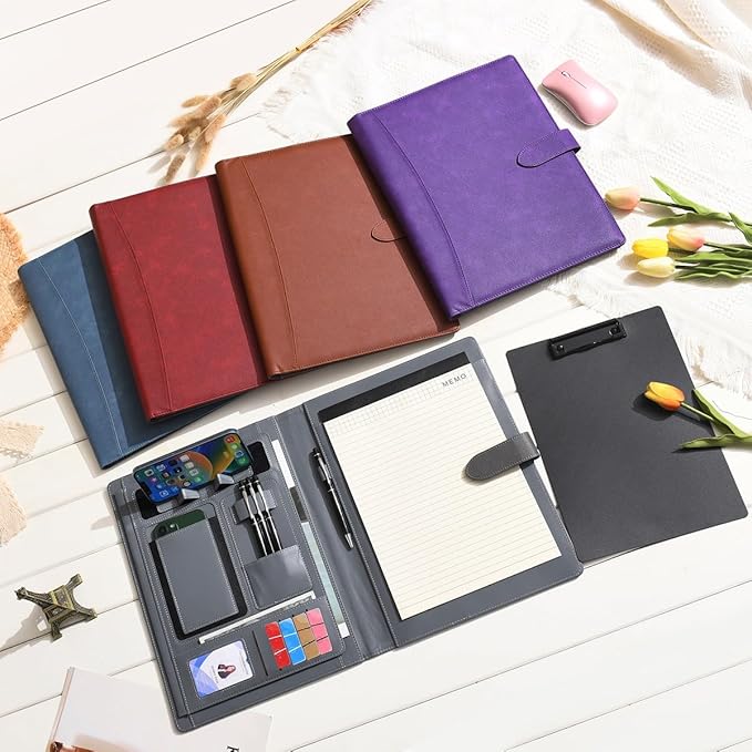 Wason Portfolio Padfolio A4 Leather PU Folder File Document Holder Case with Writing Pad and Removable Clipboard for Organizer Office Travel School (Brown)