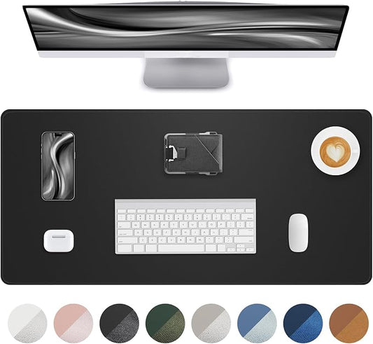AFIING Desk Pad Protector 23.6" x 13.7" - Non-Slip Waterproof PU Leather Desk Mat for Mouse, Keyboard, Laptop, Office and Home Workspace (Black)