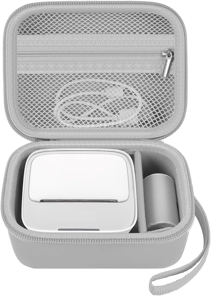 Sticker Printer Case for IDPRT/for Anycash/for ETIKEZ PM290C/ for Memoking T02/ for Phomemo M02/ T02/ Q30S Mini Photo Printer. Holder for Label Maker, Thermal Paper, USB Cable (Box Only)-Gray
