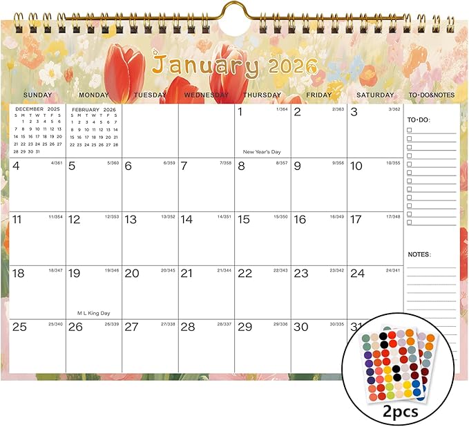 2026-2027 Wall Calendar - Includes January 2026 to June 2027, 18-Month Paper Wall Calendar 11 x 8.5 Inches.Thick Paper with Julian Dates and Block for New Year and Christmas Holidays To-dos ＆ Notes (F)