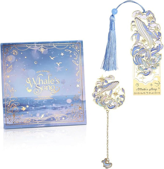 2 Pcs Metal Bookmark Gift Box, Golden Hollow Bookmarks Ocean Painting Theme Book Mark for Women, Book Lovers Writers Readers and Teens, Perfect for Birthday and Graduation Gifts(Blue)