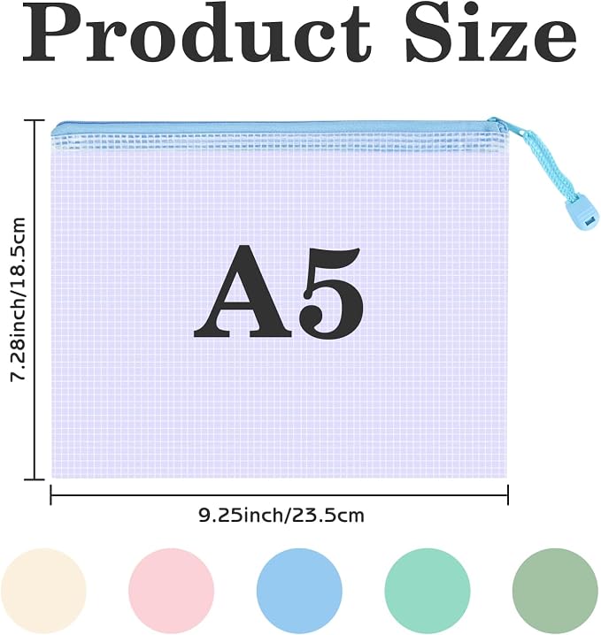 10Pcs Mesh Zipper Pouch Bags, A5 Size Pencil Waterproof Pouch Bag, Zipper Pouches for Organization Storage, Clear Plastic Bags for Classroom Organization and School Office Storage (A5)