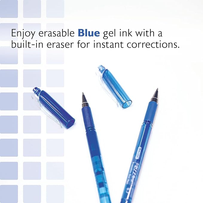 BAZIC PRODUCTS Frizz Erasable Gel Pens, 0.7mm Medium Point, Blue Ink, Comfort Grip for Smooth Writing Drawing Planner, 24-Pack